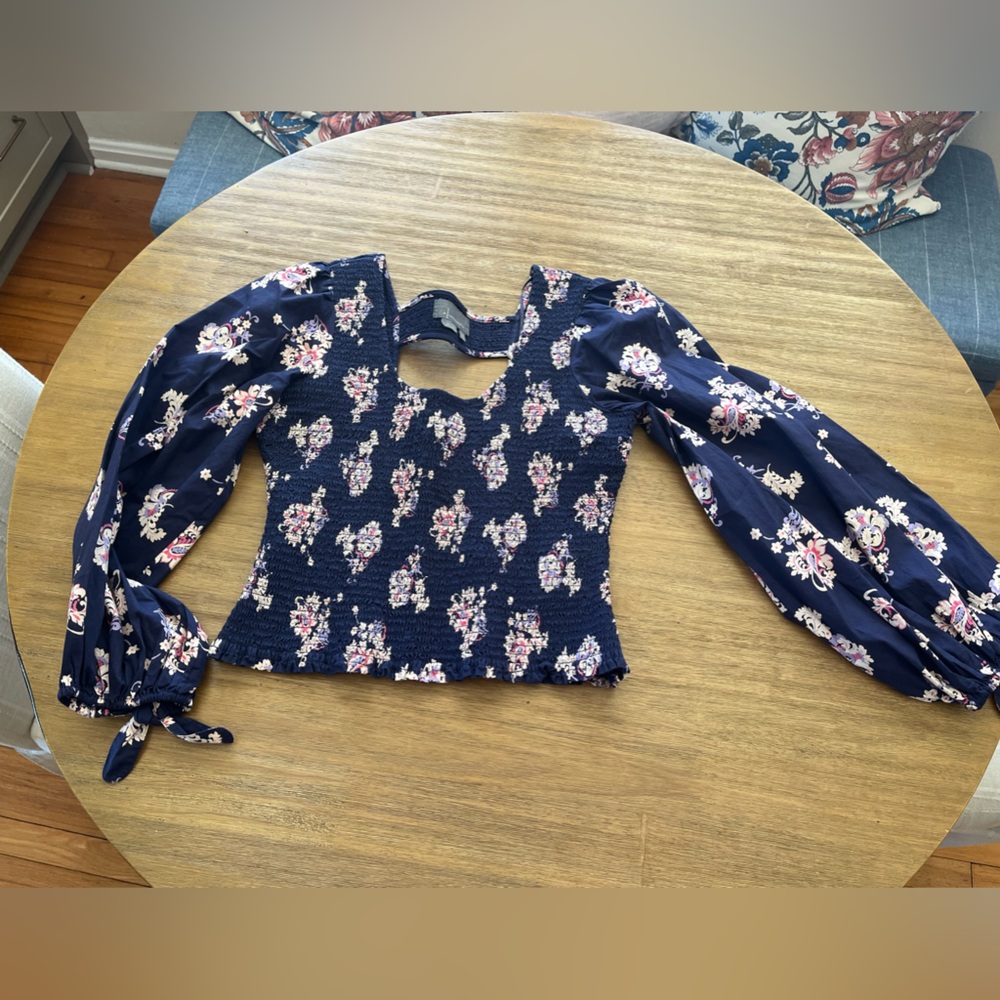 NWOT Anthropologie PufF Sleeve Smocked Cotton Blouse Size S Purple